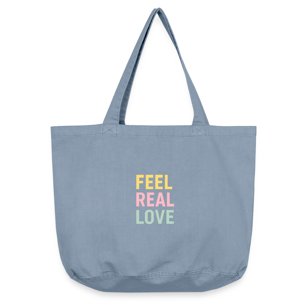 Vintage-Washed Shopper "feel real love" - Vintage Blue