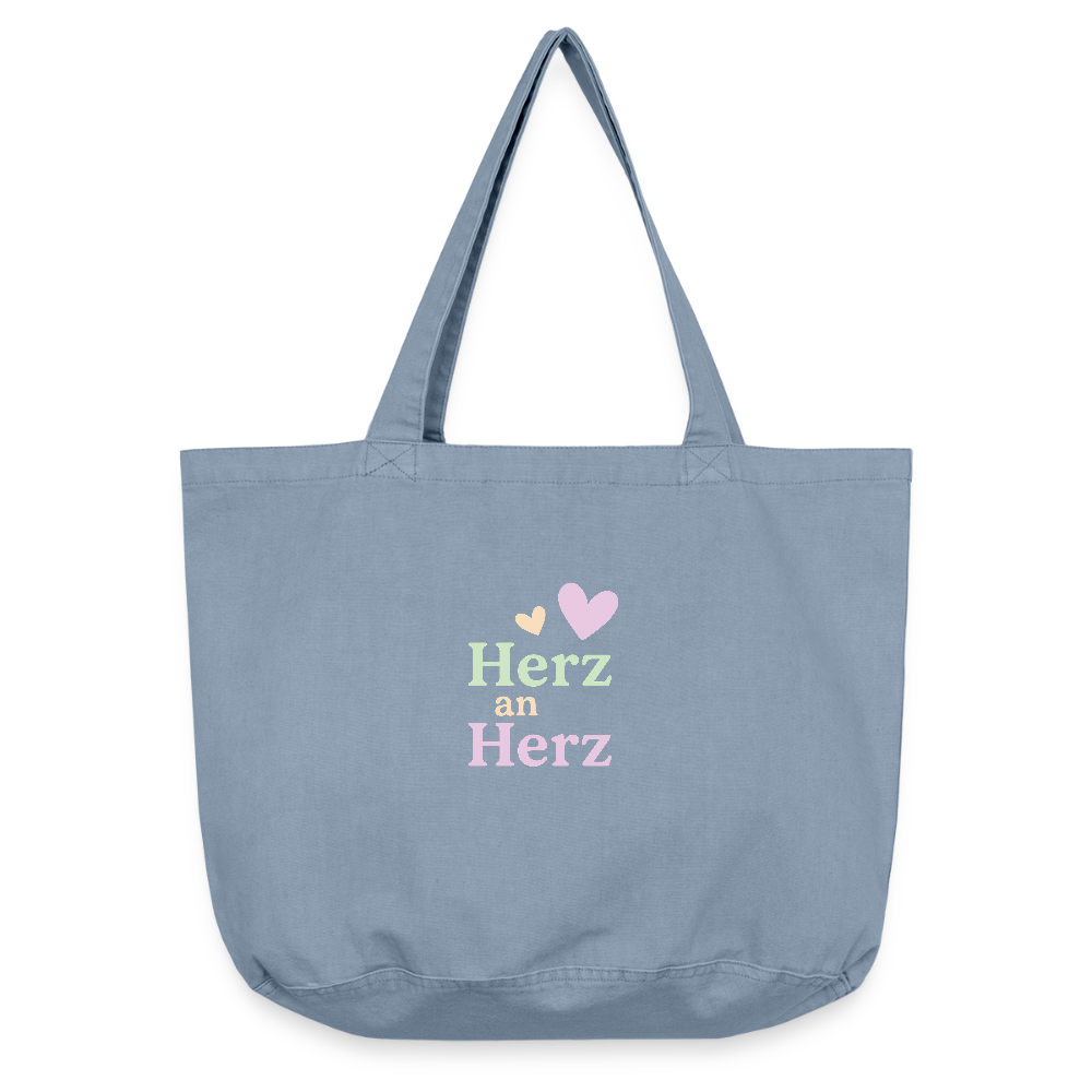 Vintage-Washed Shopper "Herz an Herz" - Vintage Blue