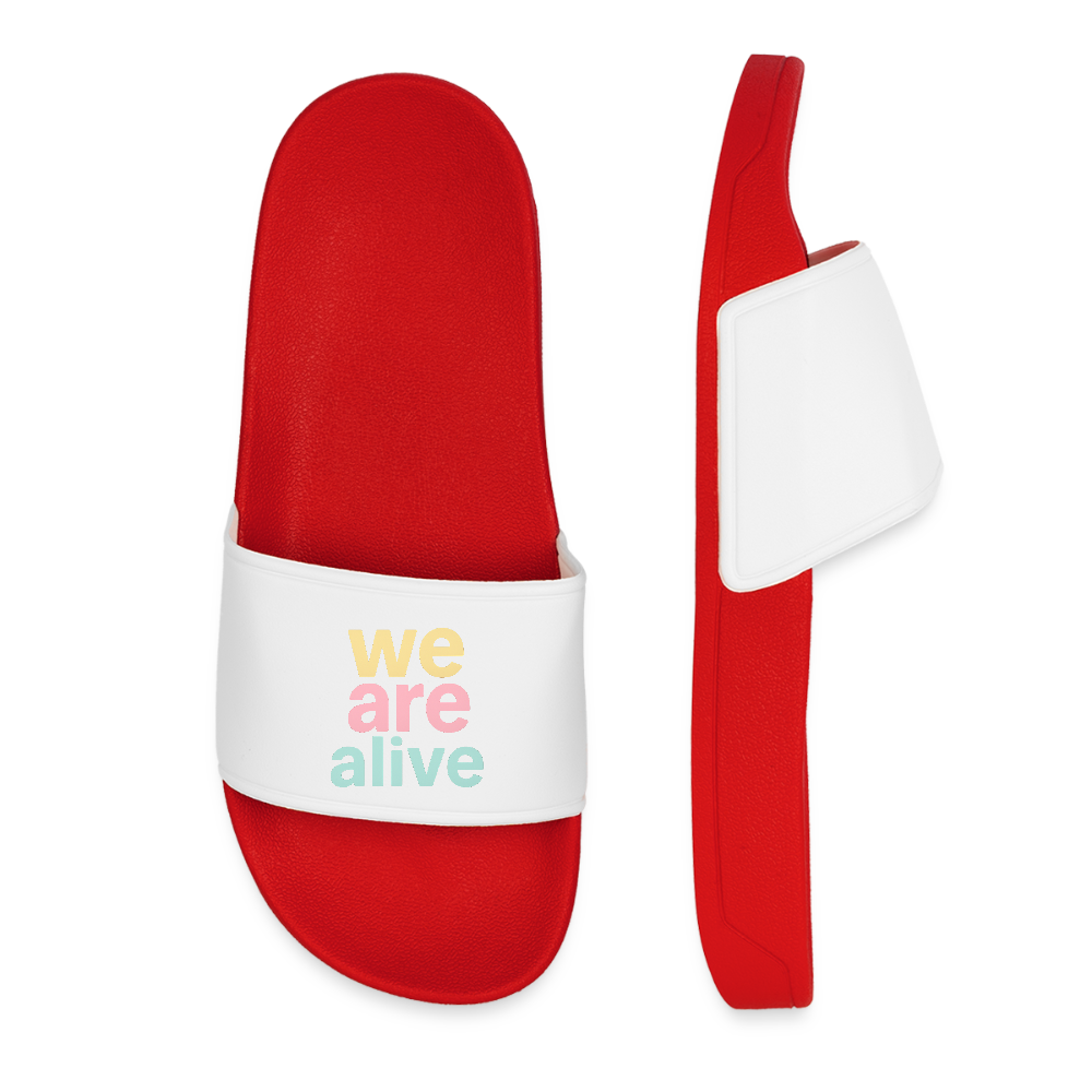 Frauen Badelatschen "we are alive" - Rot