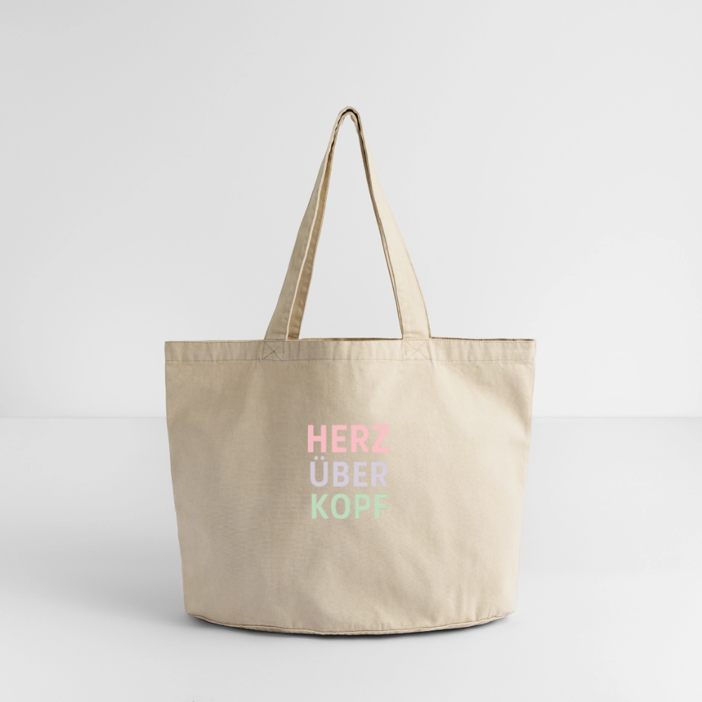 Vintage-Washed Shopper "Herz über Kopf" - Vintage Sand
