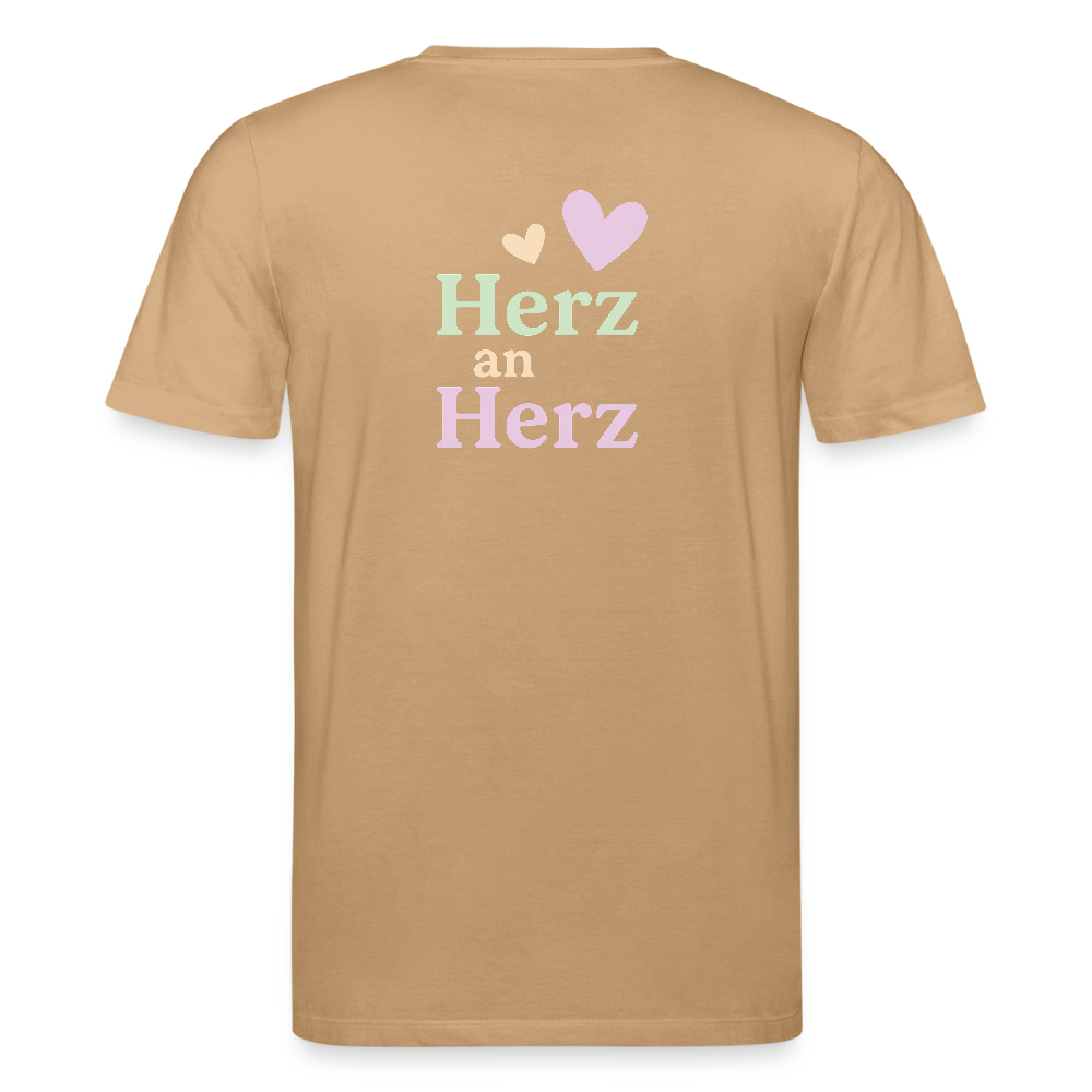 Unisex Bio-T-Shirt "Herz an Herz" - Karamell