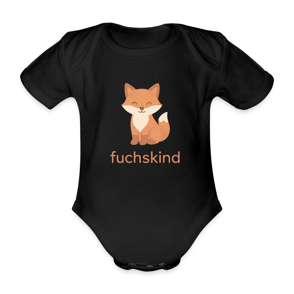 Baby Bio-Kurzarm-Body "Fuchs" - Schwarz