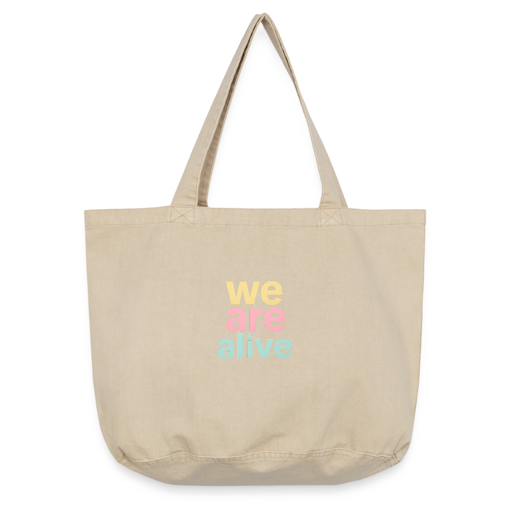 Vintage-Washed Shopper "we are alive" - Vintage Sand