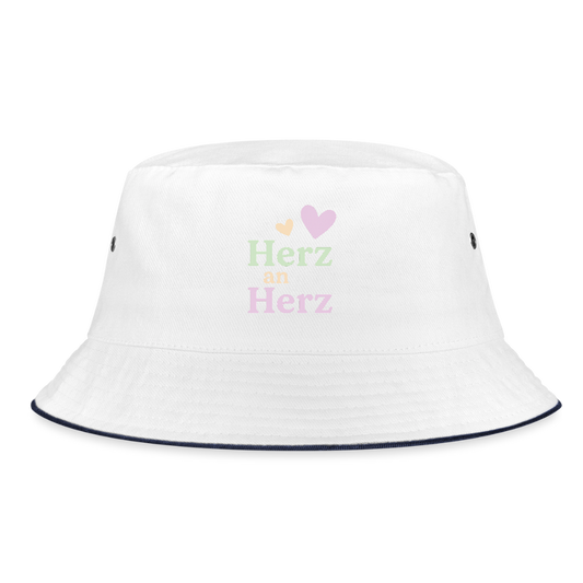 Fischerhut "Herz an Herz" - Weiß/Navy