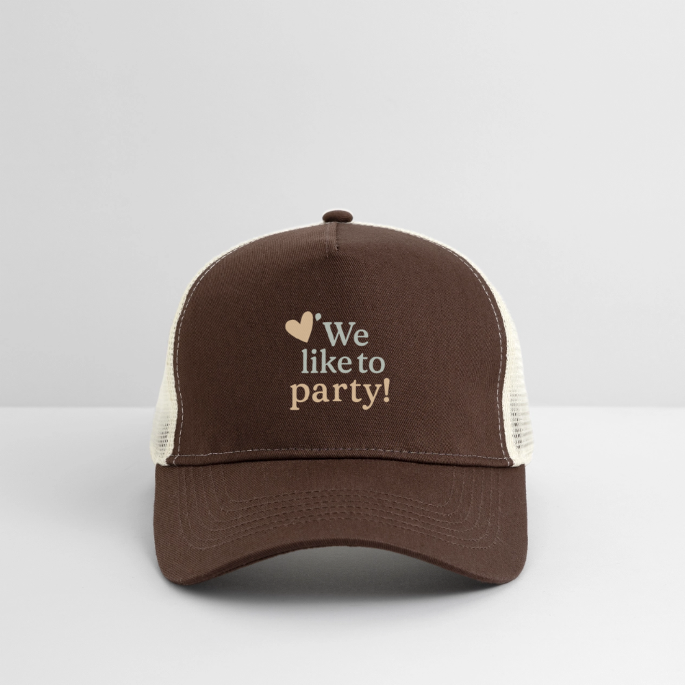 Cap "We like to party!" - Braun/Beige