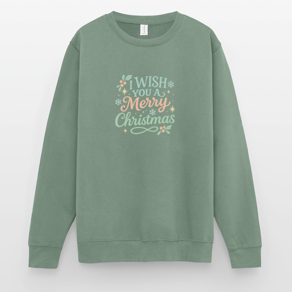 Unisex Pullover "I wish you a Merry Christmas" - Graugrün
