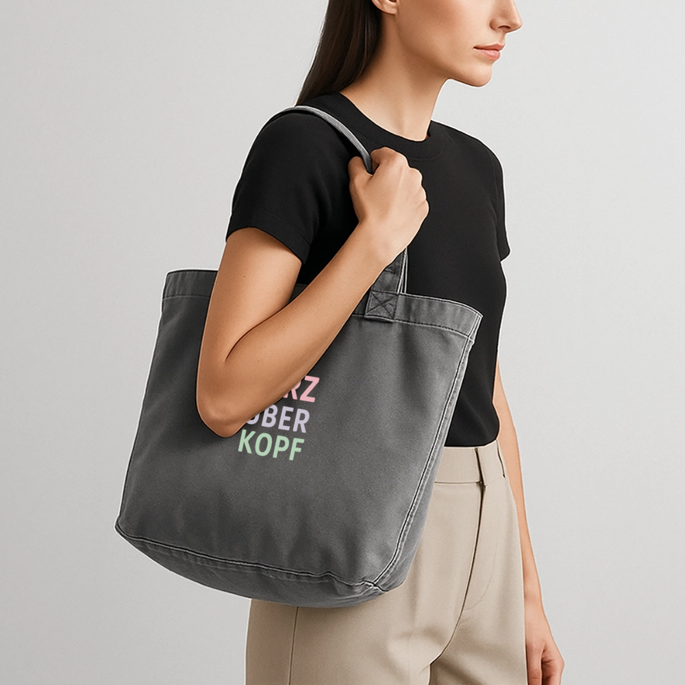 Vintage-Washed Shopper "Herz über Kopf" - Vintage Schwarz