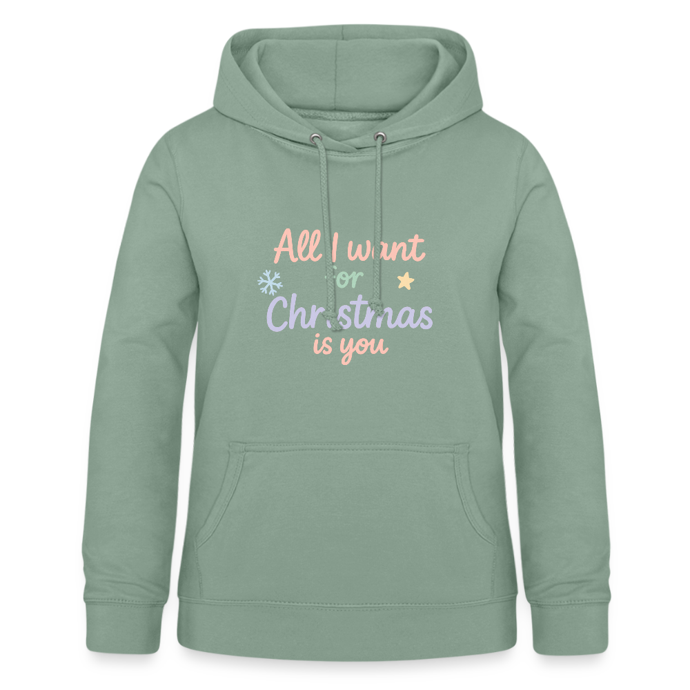 Frauen Hoodie "All I want for Christmas" - Graugrün