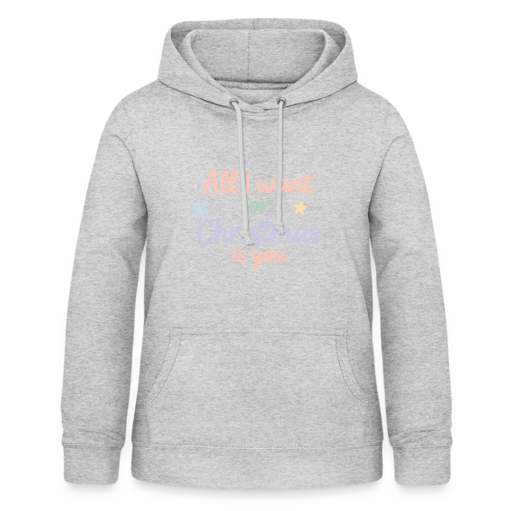 Frauen Hoodie "All I want for Christmas" - Hellgrau meliert