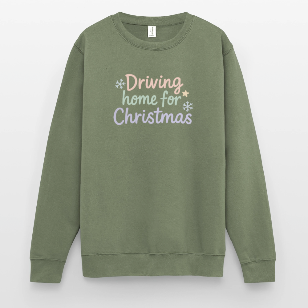 Unisex Pullover "Driving home for Christmas" - Armeegrün
