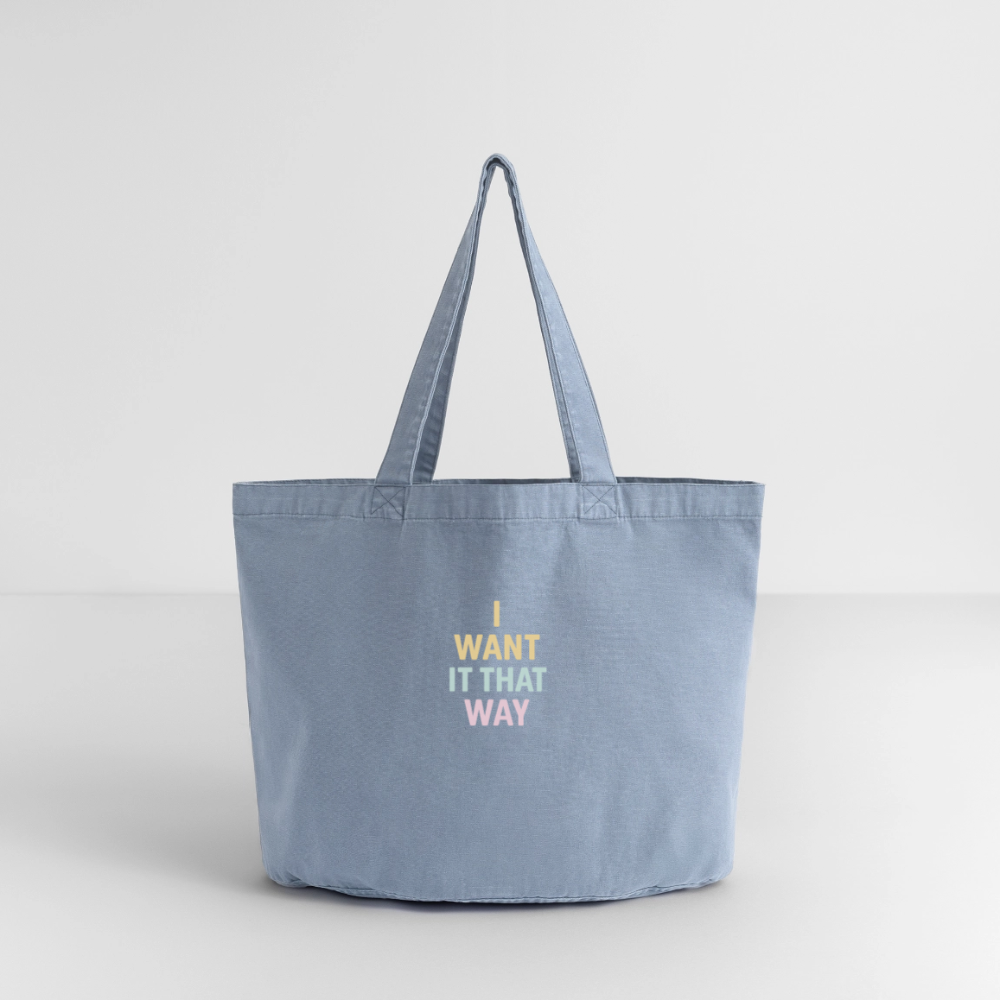 Vintage-Washed Shopper "i want it that way" - Vintage Blue