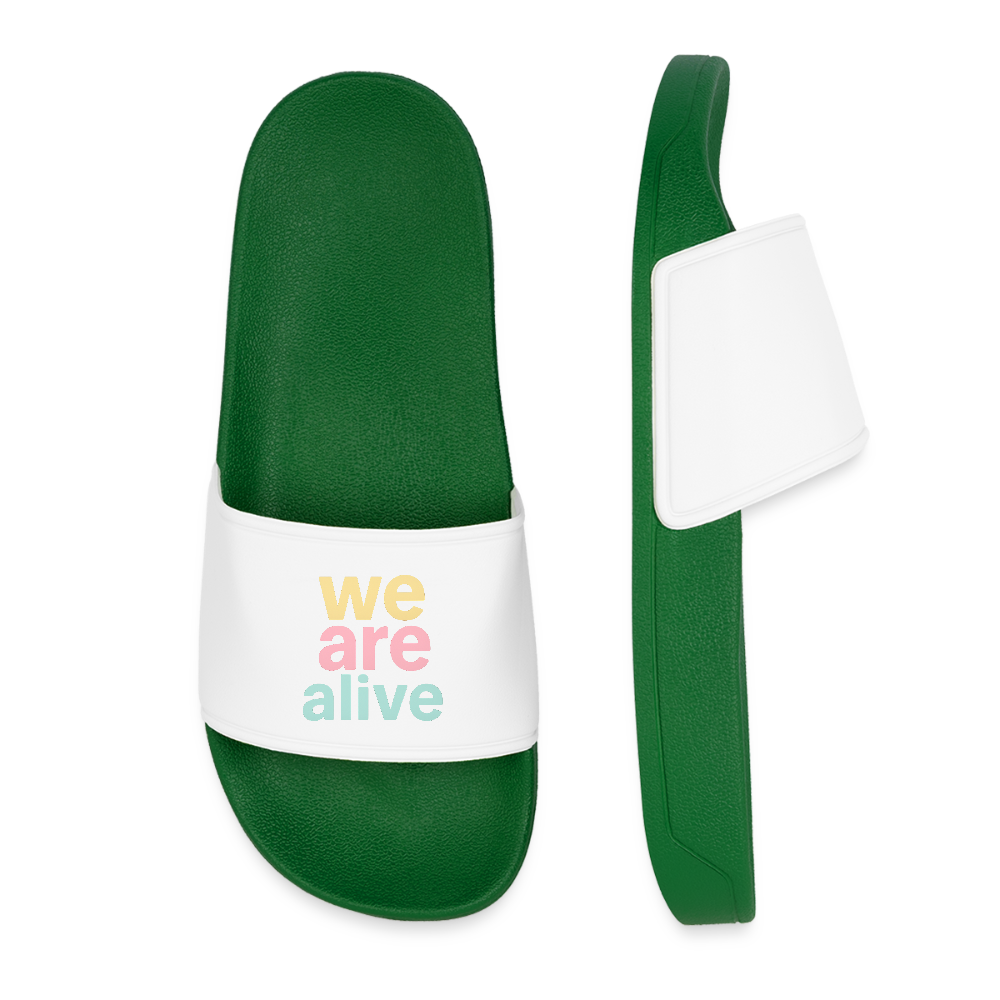 Frauen Badelatschen "we are alive" - Dunkelgrün