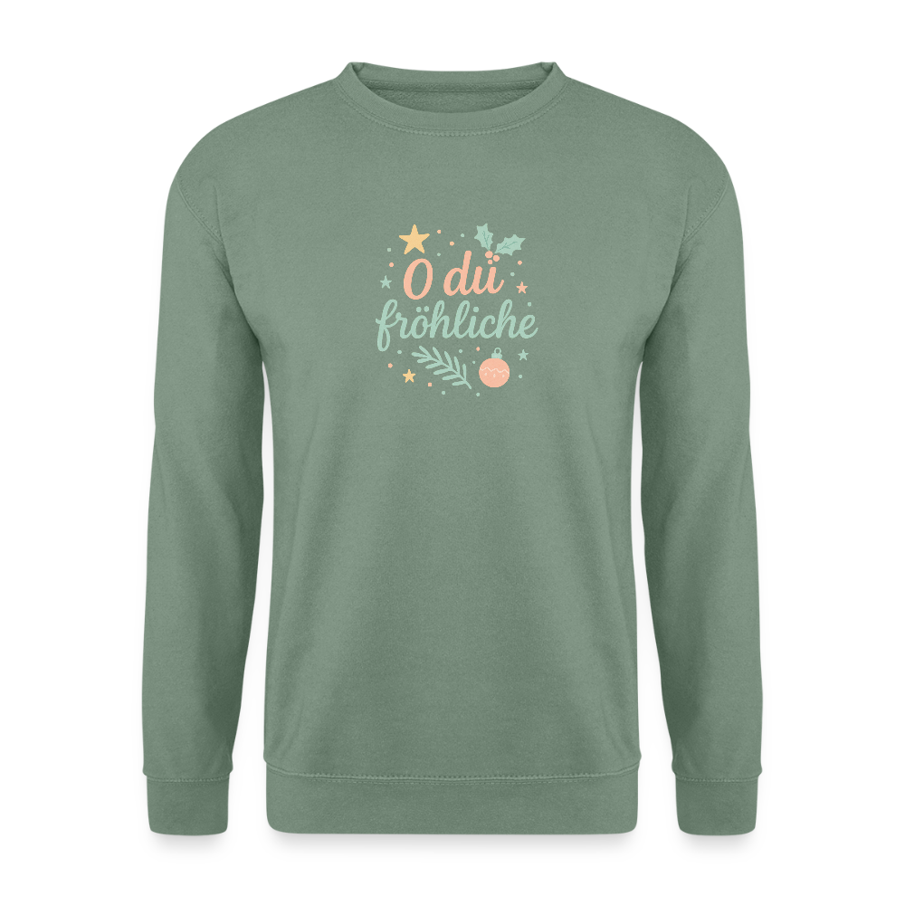 Unisex Pullover "O du fröhliche" - Graugrün