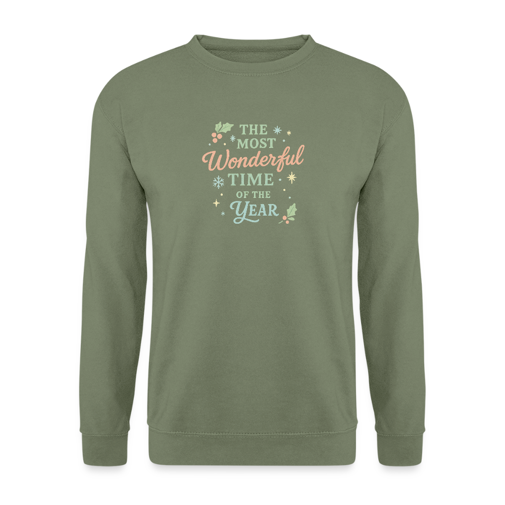 Unisex Pullover "The Most Wonderful Time" - Armeegrün