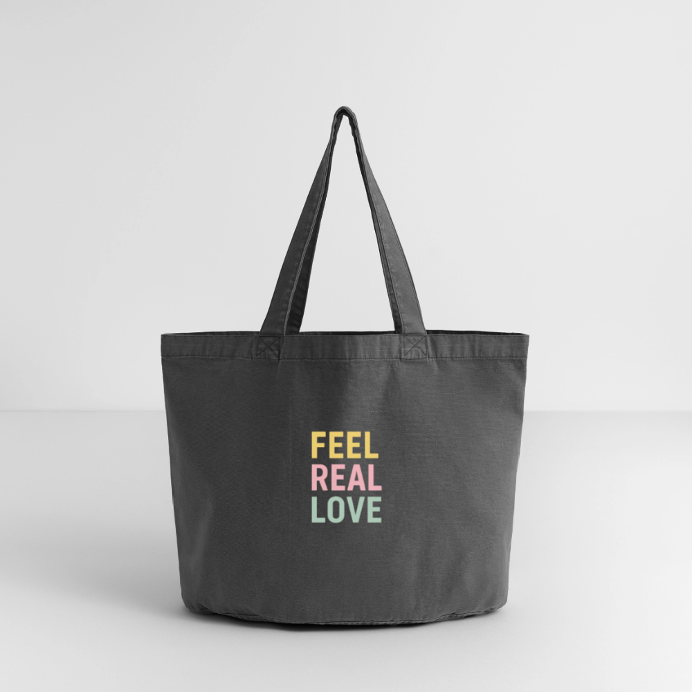 Vintage-Washed Shopper "feel real love" - Vintage Schwarz