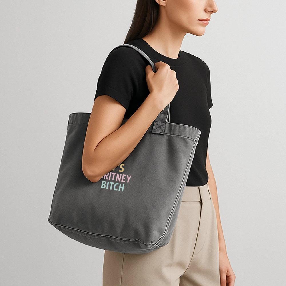 Vintage-Washed Shopper "Britney Bitch" - Vintage Schwarz