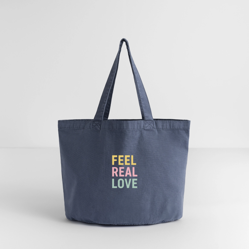 Vintage-Washed Shopper "feel real love" - Vintage Denim