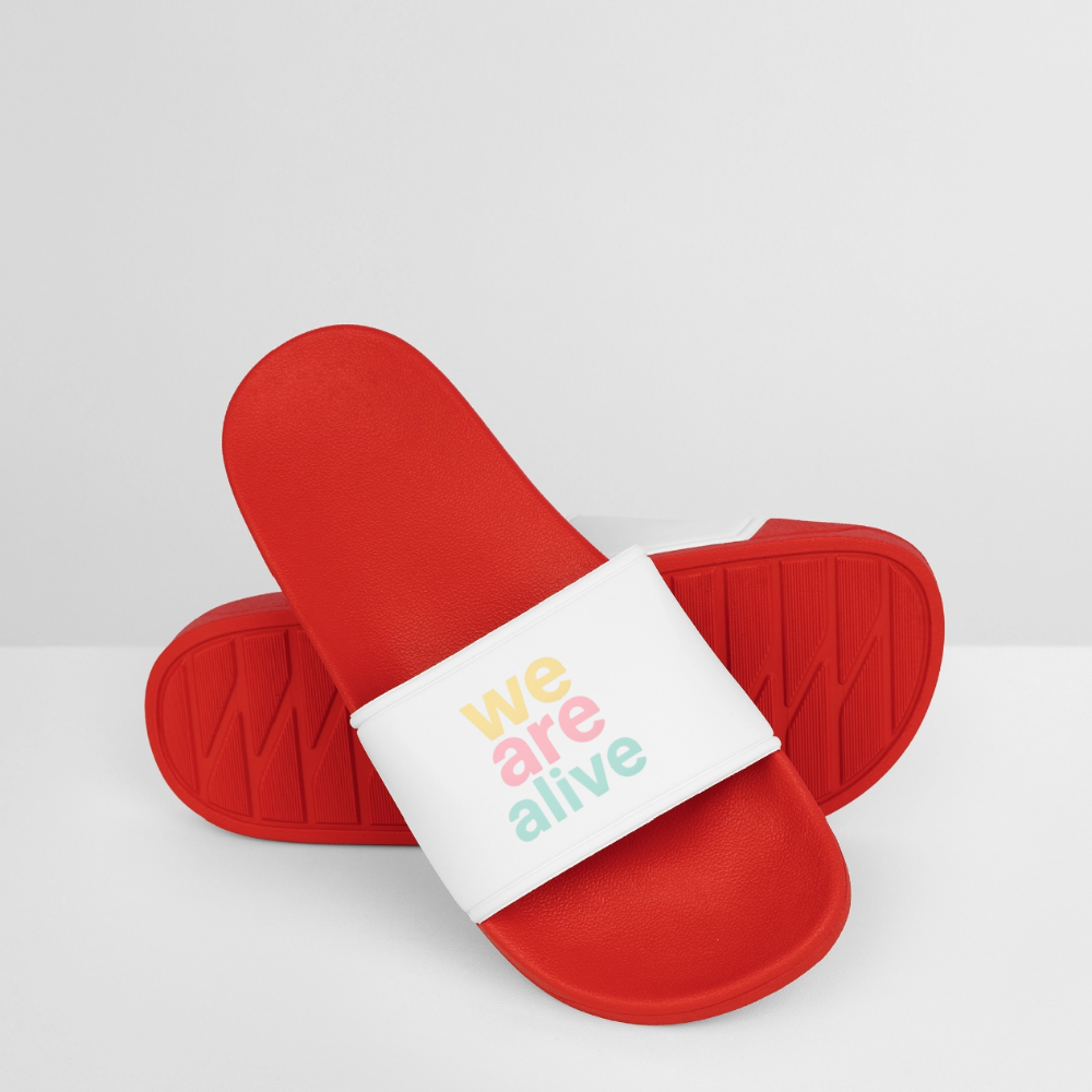 Frauen Badelatschen "we are alive" - Rot