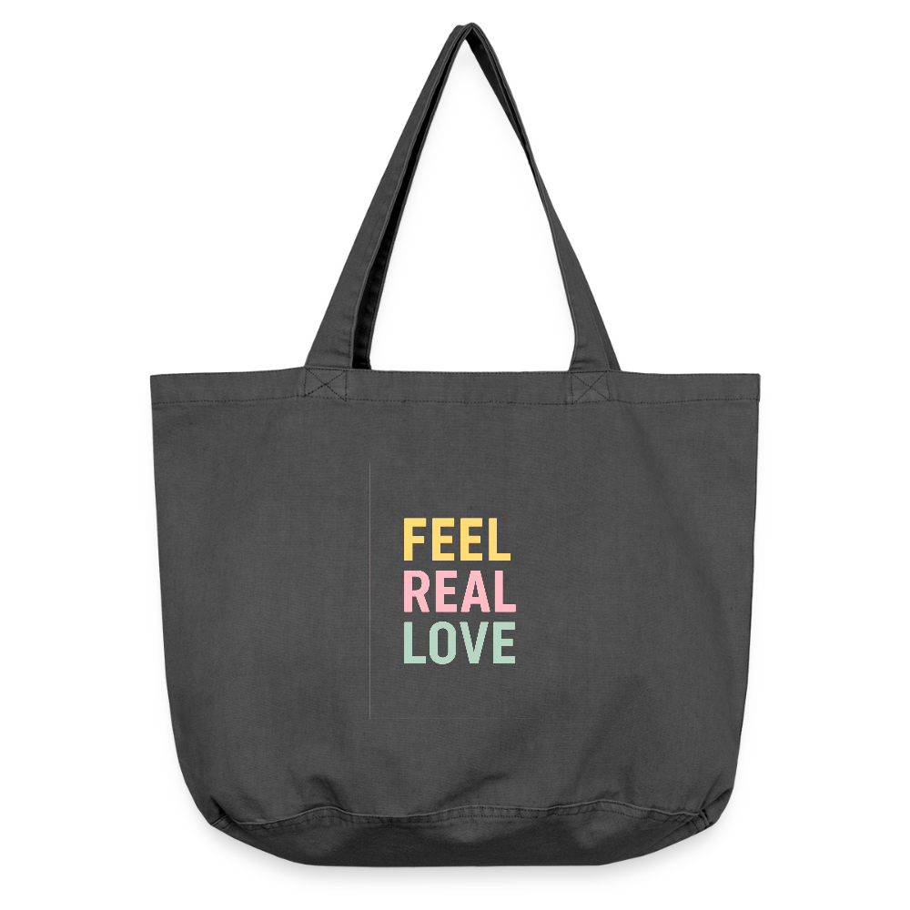 Vintage-Washed Shopper "feel real love" - Vintage Schwarz