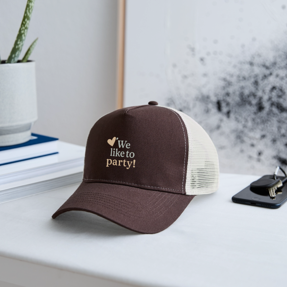 Cap "We like to party!" - Braun/Beige