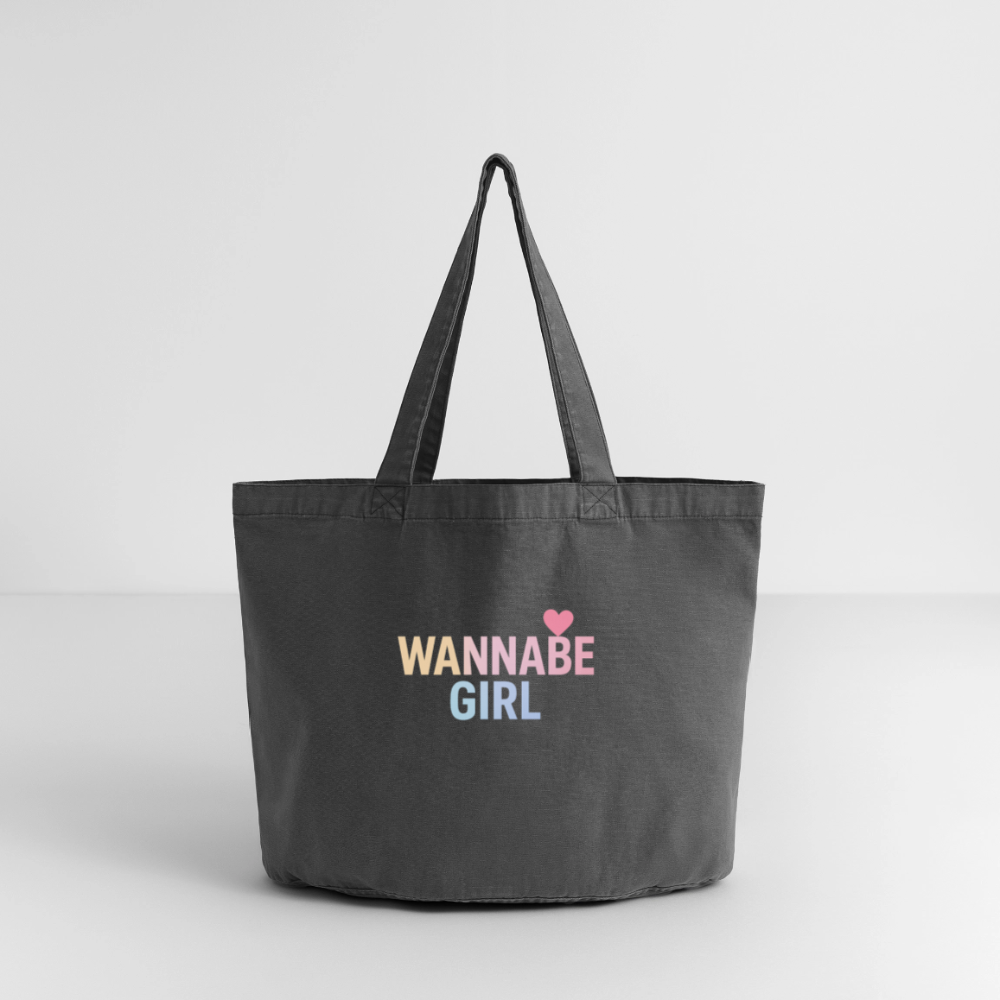 Vintage-Washed Shopper "Wannabe Girl" - Vintage Schwarz