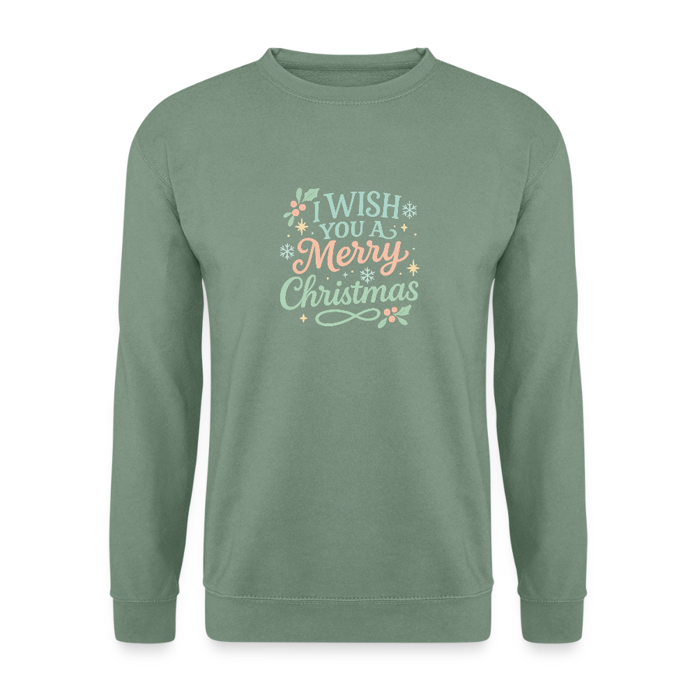 Unisex Pullover "I wish you a Merry Christmas" - Graugrün
