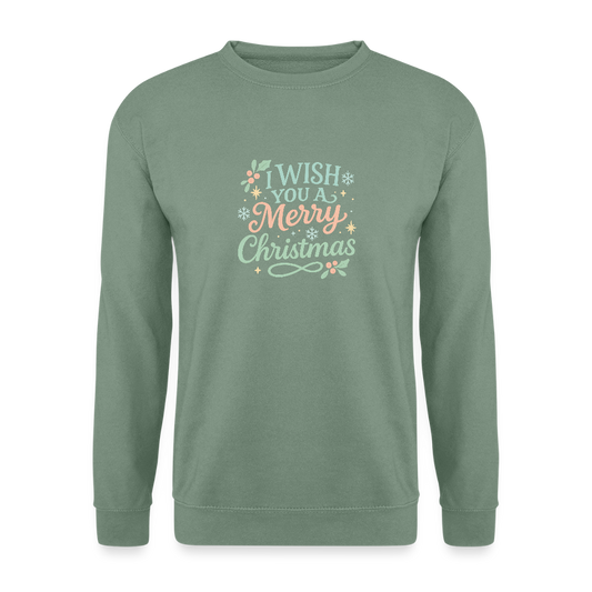 Unisex Pullover "I wish you a Merry Christmas" - Graugrün