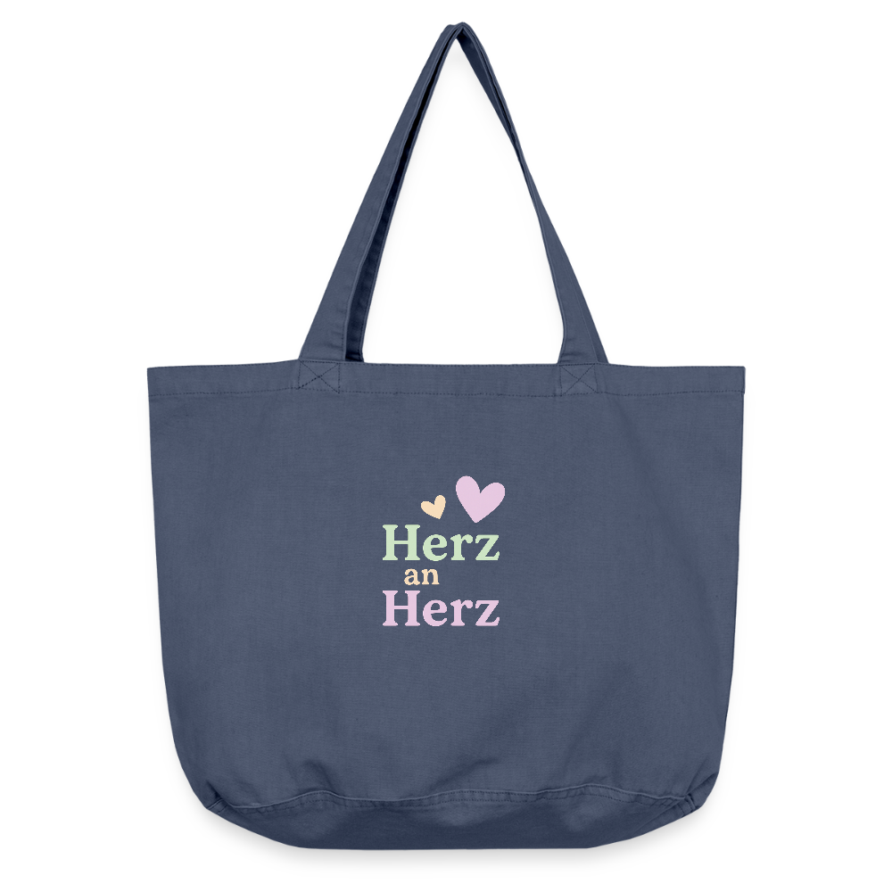 Vintage-Washed Shopper "Herz an Herz" - Vintage Denim