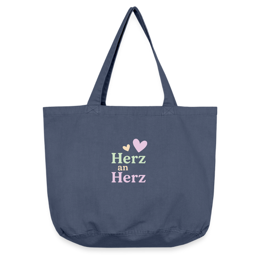 Vintage-Washed Shopper "Herz an Herz" - Vintage Denim