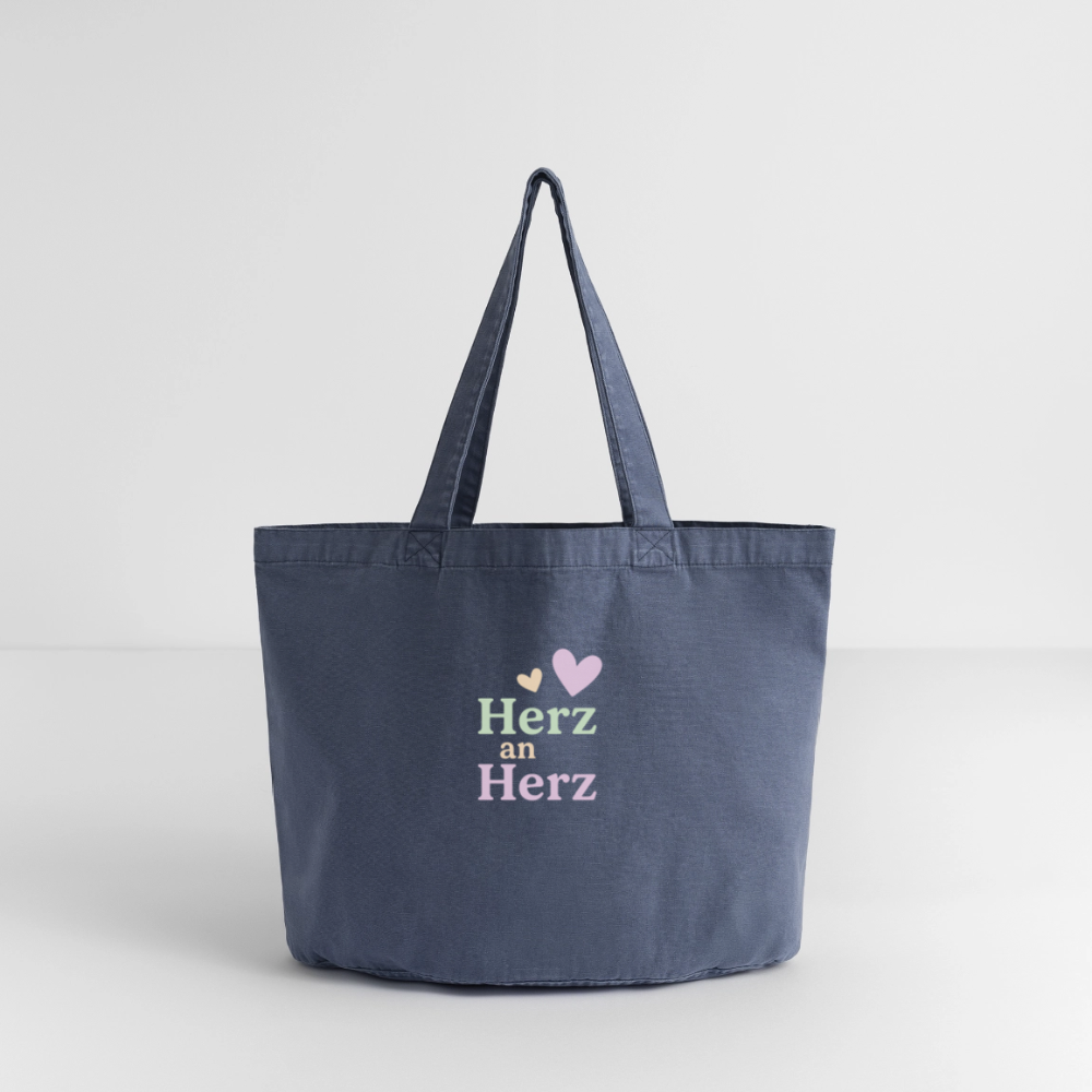 Vintage-Washed Shopper "Herz an Herz" - Vintage Denim