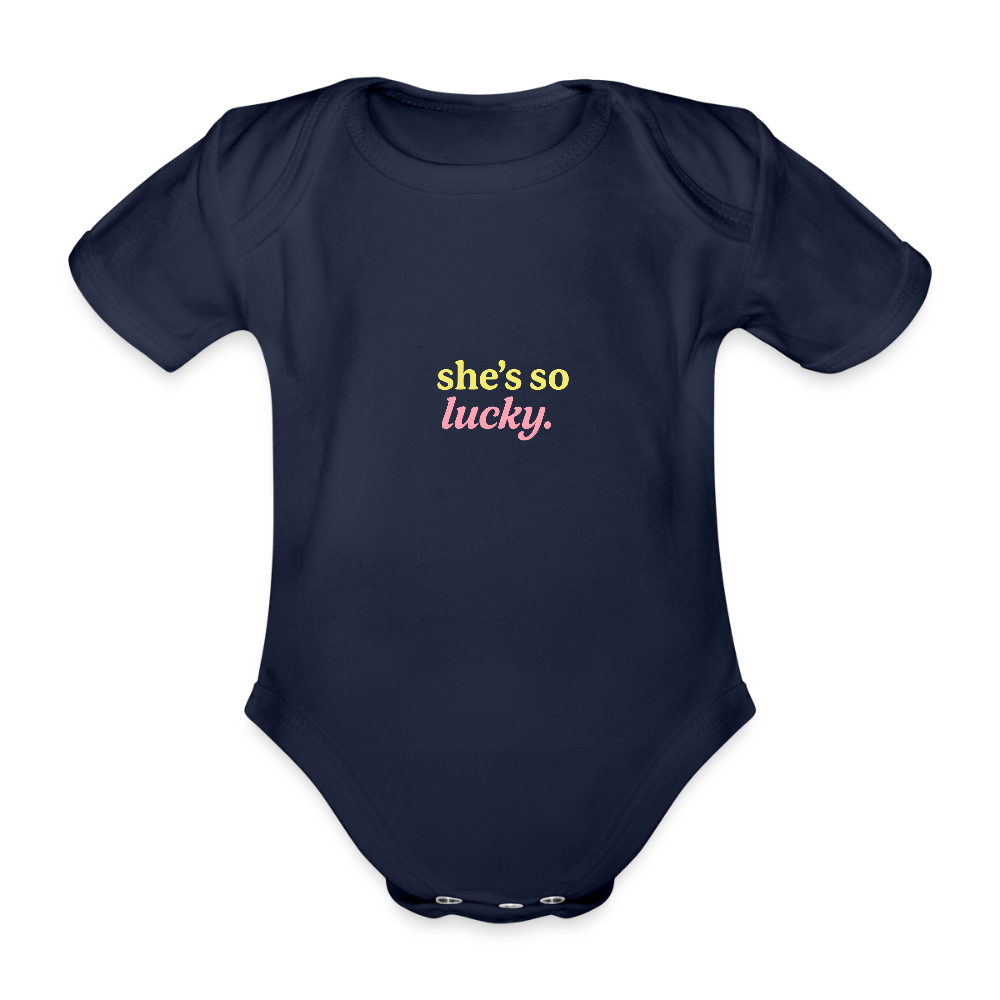 Baby Bio-Kurzarm-Body "she's so lucky" - Dunkelnavy