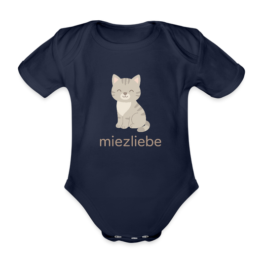 Baby Bio-Kurzarm-Body "Katze" - Dunkelnavy