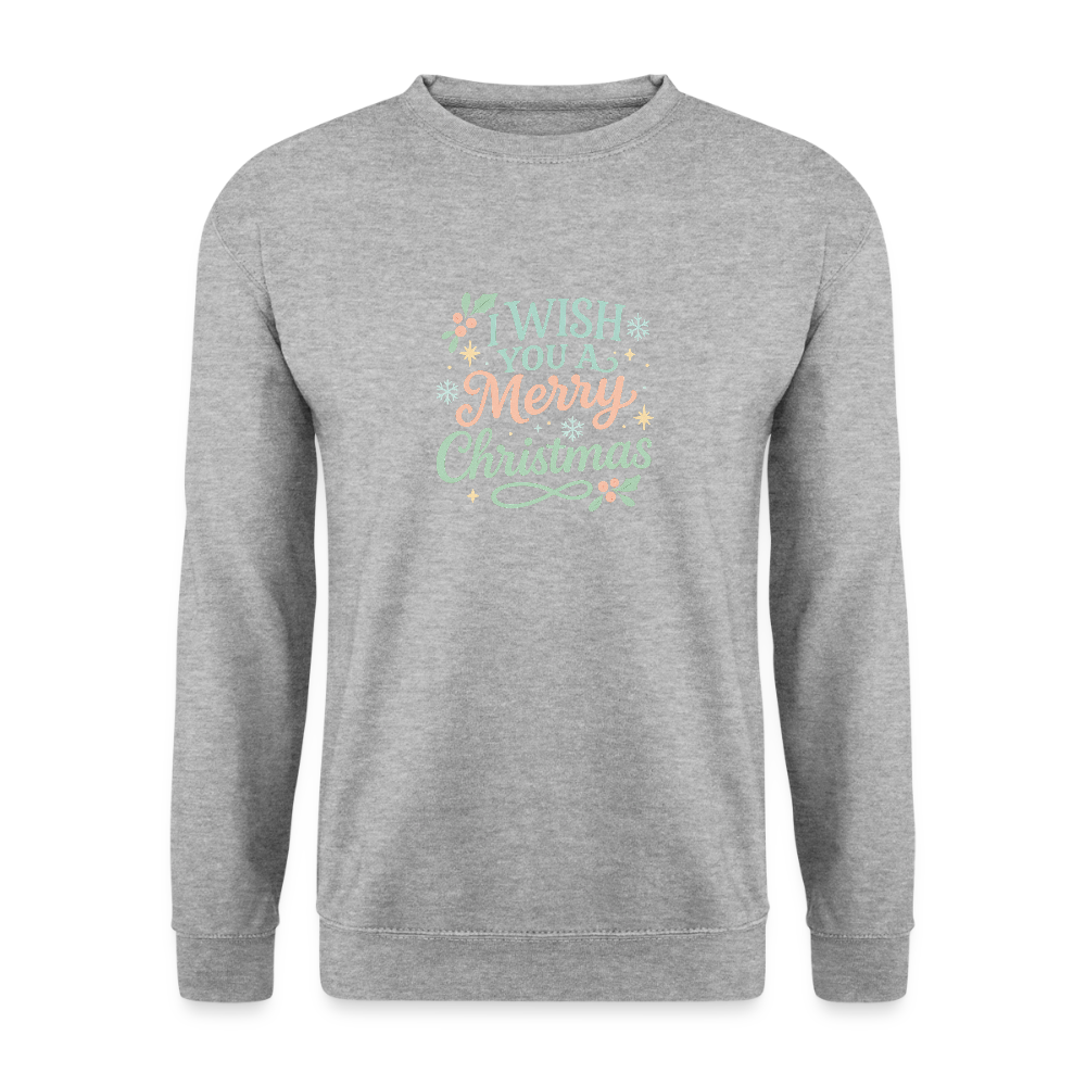 Unisex Pullover "I wish you a Merry Christmas" - Weißgrau meliert