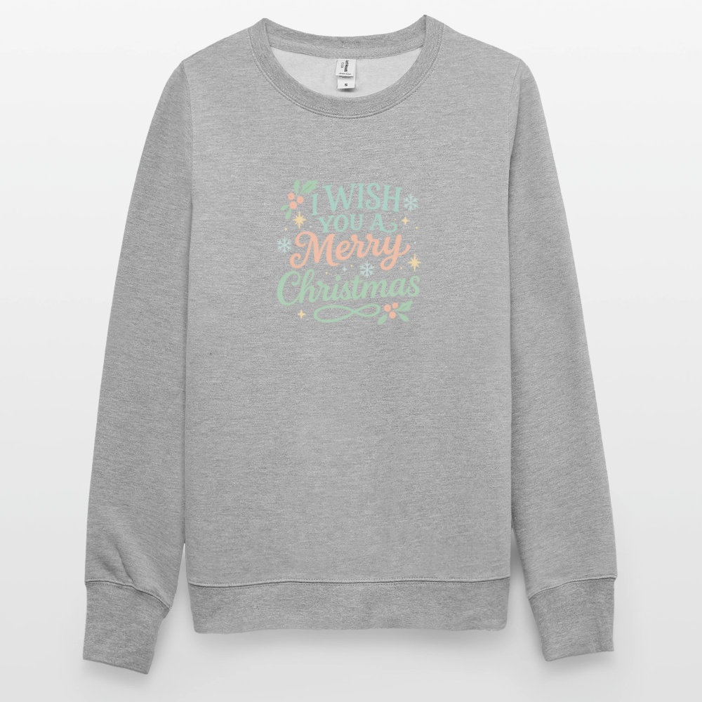 Unisex Pullover "I wish you a Merry Christmas" - Weißgrau meliert