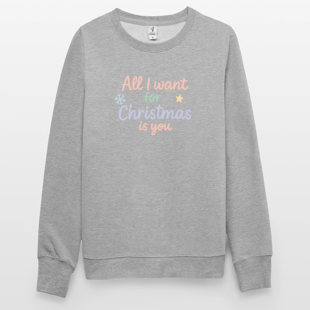 Unisex Pullover "All I want for Christmas" - Weißgrau meliert
