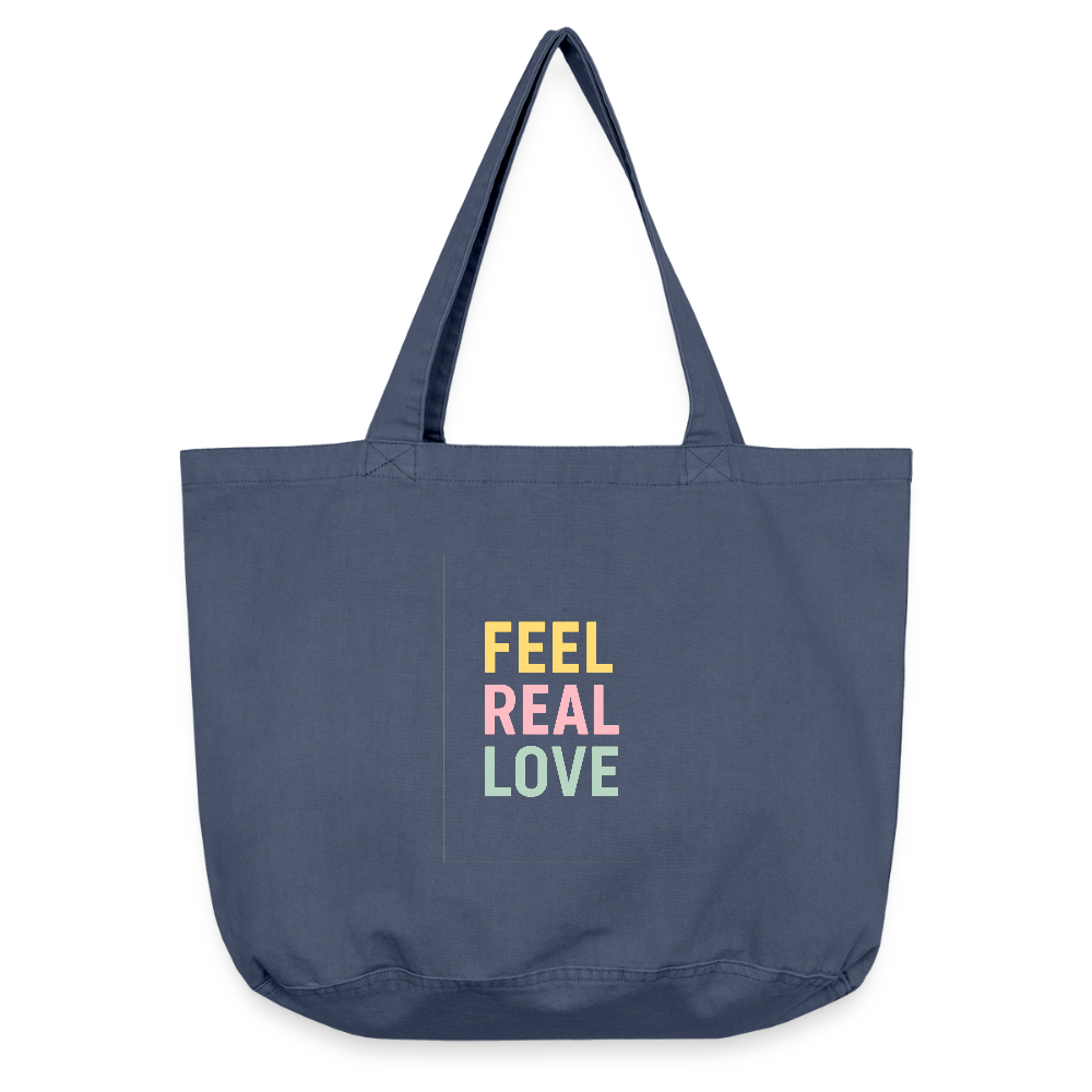 Vintage-Washed Shopper "feel real love" - Vintage Denim
