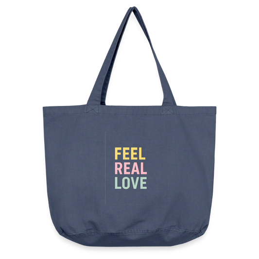 Vintage-Washed Shopper "feel real love" - Vintage Denim