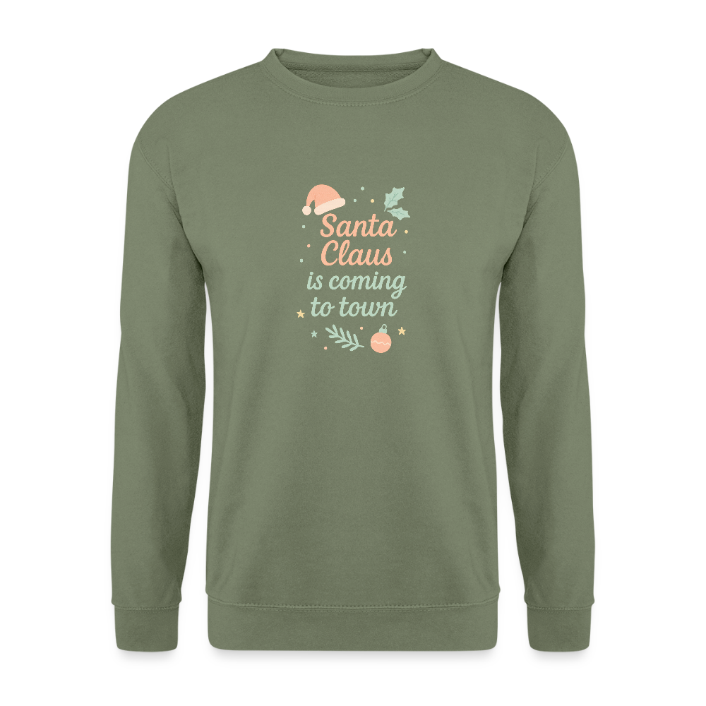 Unisex Pullover "Santa Claus is coming to town" - Armeegrün