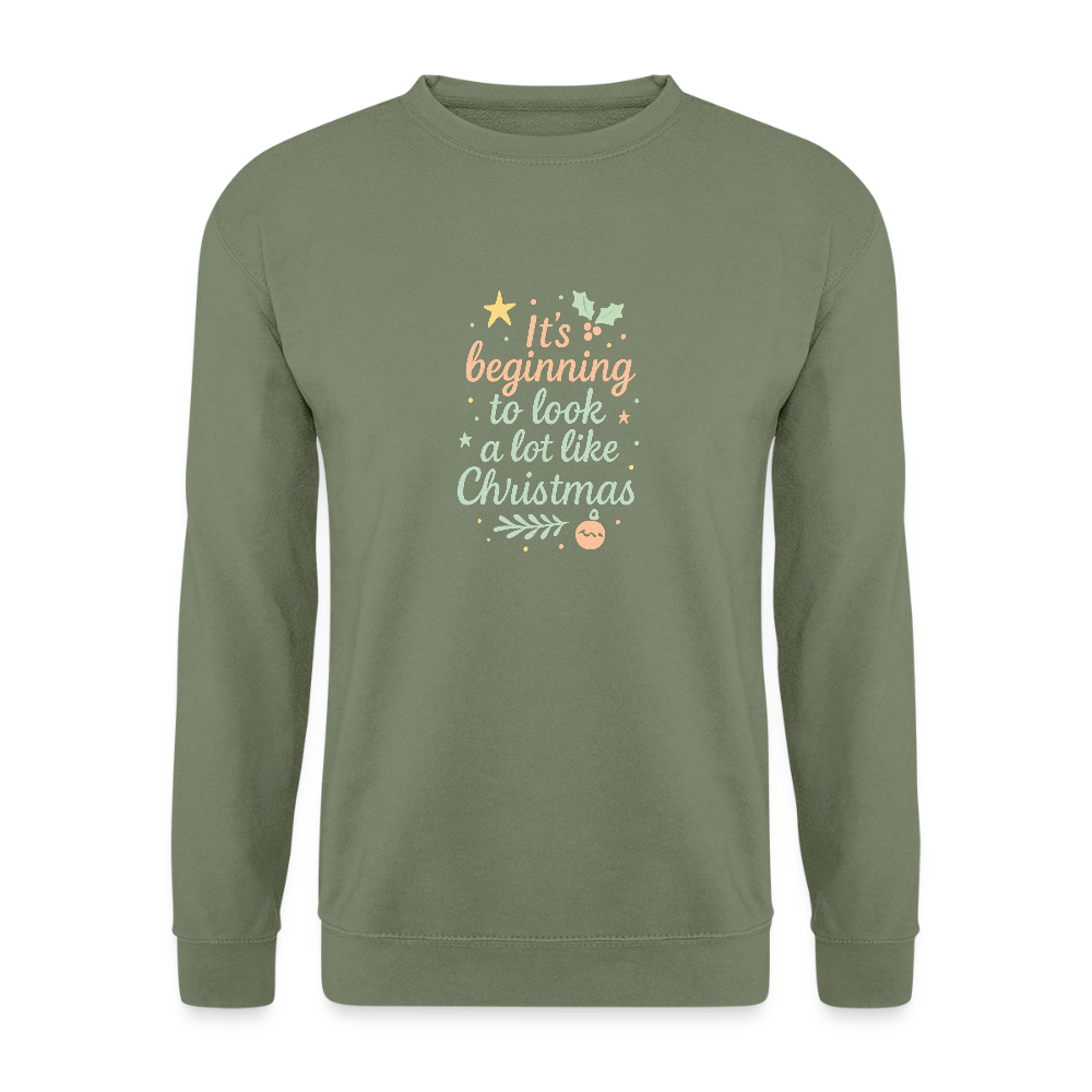 Unisex Pullover "It's beginning to look like Christmas" - Armeegrün