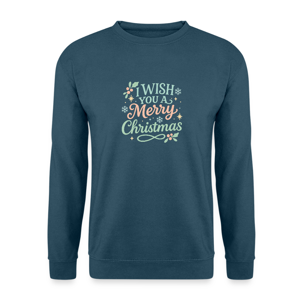 Unisex Pullover "I wish you a Merry Christmas" - Indigoblau