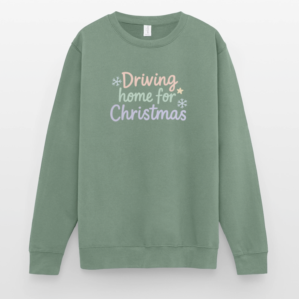 Unisex Pullover "Driving home for Christmas" - Graugrün