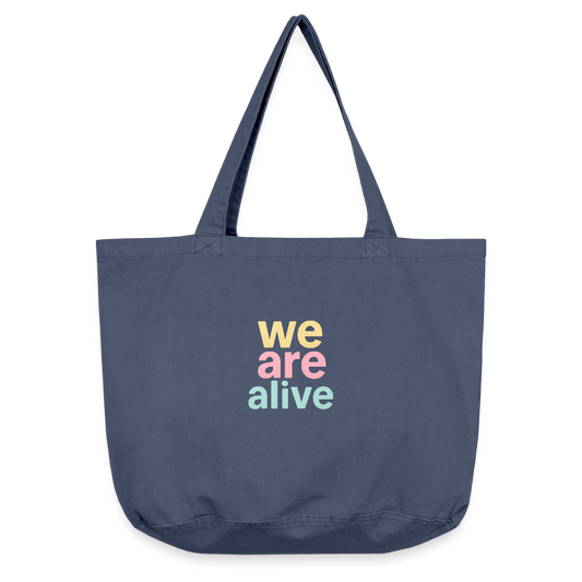 Vintage-Washed Shopper "we are alive" - Vintage Denim