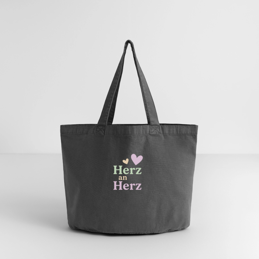 Vintage-Washed Shopper "Herz an Herz" - Vintage Schwarz