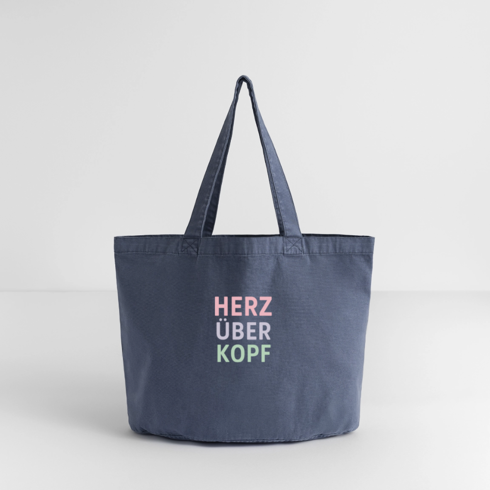 Vintage-Washed Shopper "Herz über Kopf" - Vintage Denim