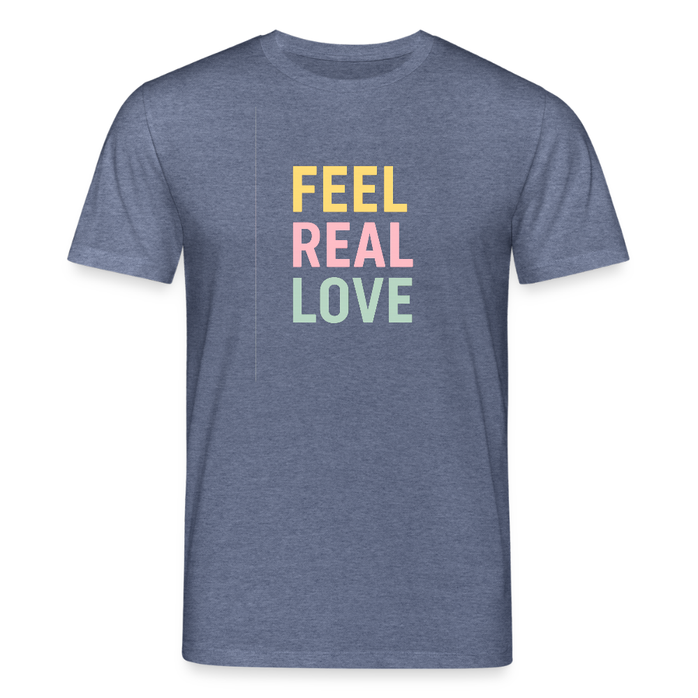 Unisex Bio-T-Shirt "feel real love" - Dunkelblau meliert