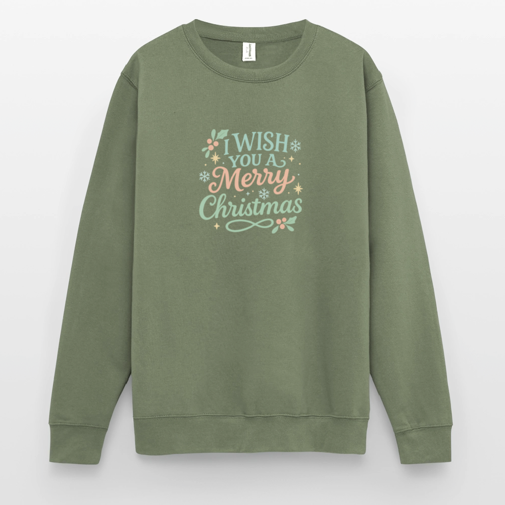 Unisex Pullover "I wish you a Merry Christmas" - Armeegrün