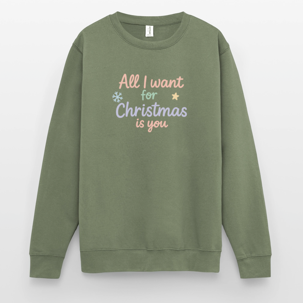 Unisex Pullover "All I want for Christmas" - Armeegrün