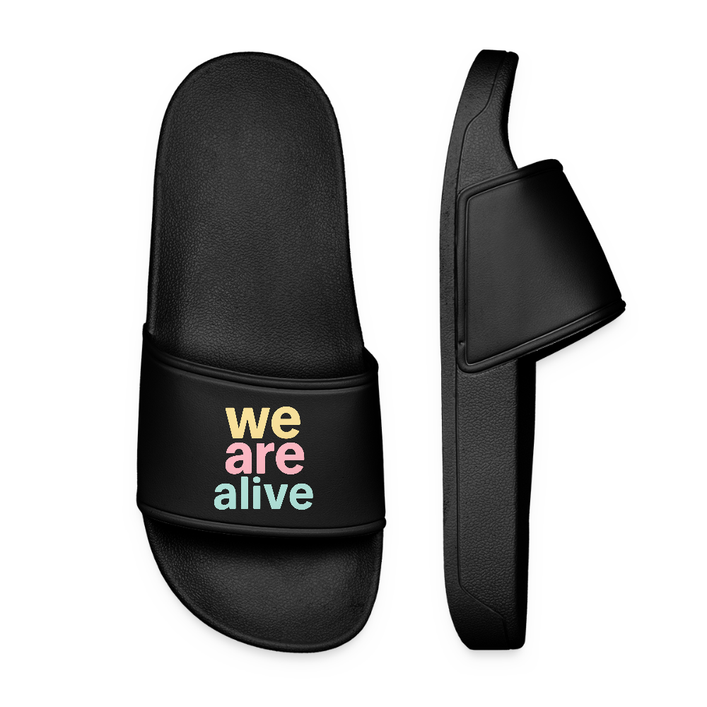 Frauen Badelatschen "we are alive" - Schwarz