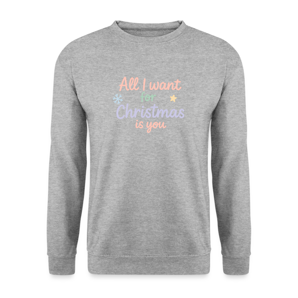 Unisex Pullover "All I want for Christmas" - Weißgrau meliert