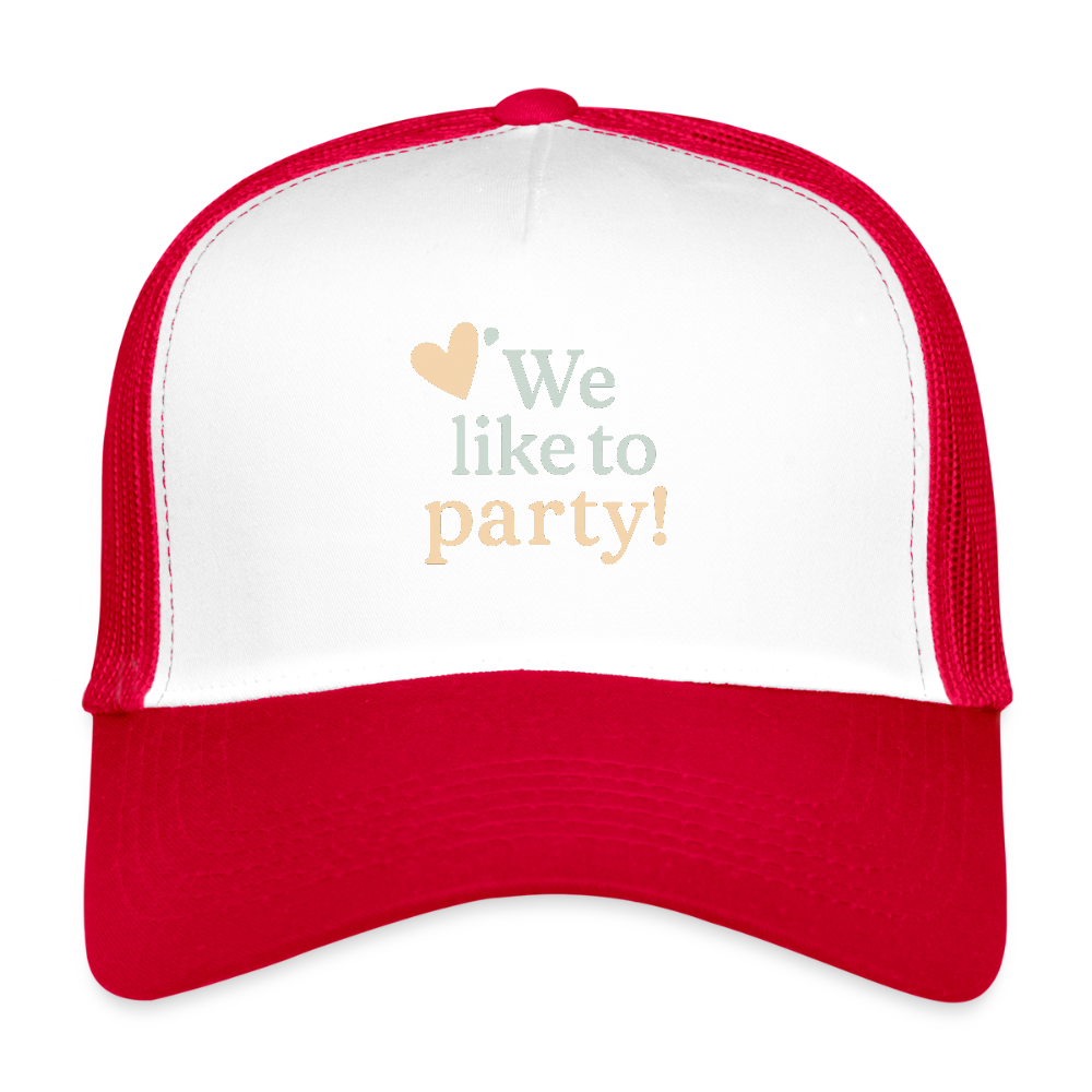 Cap "We like to party!" - Weiß/Rot